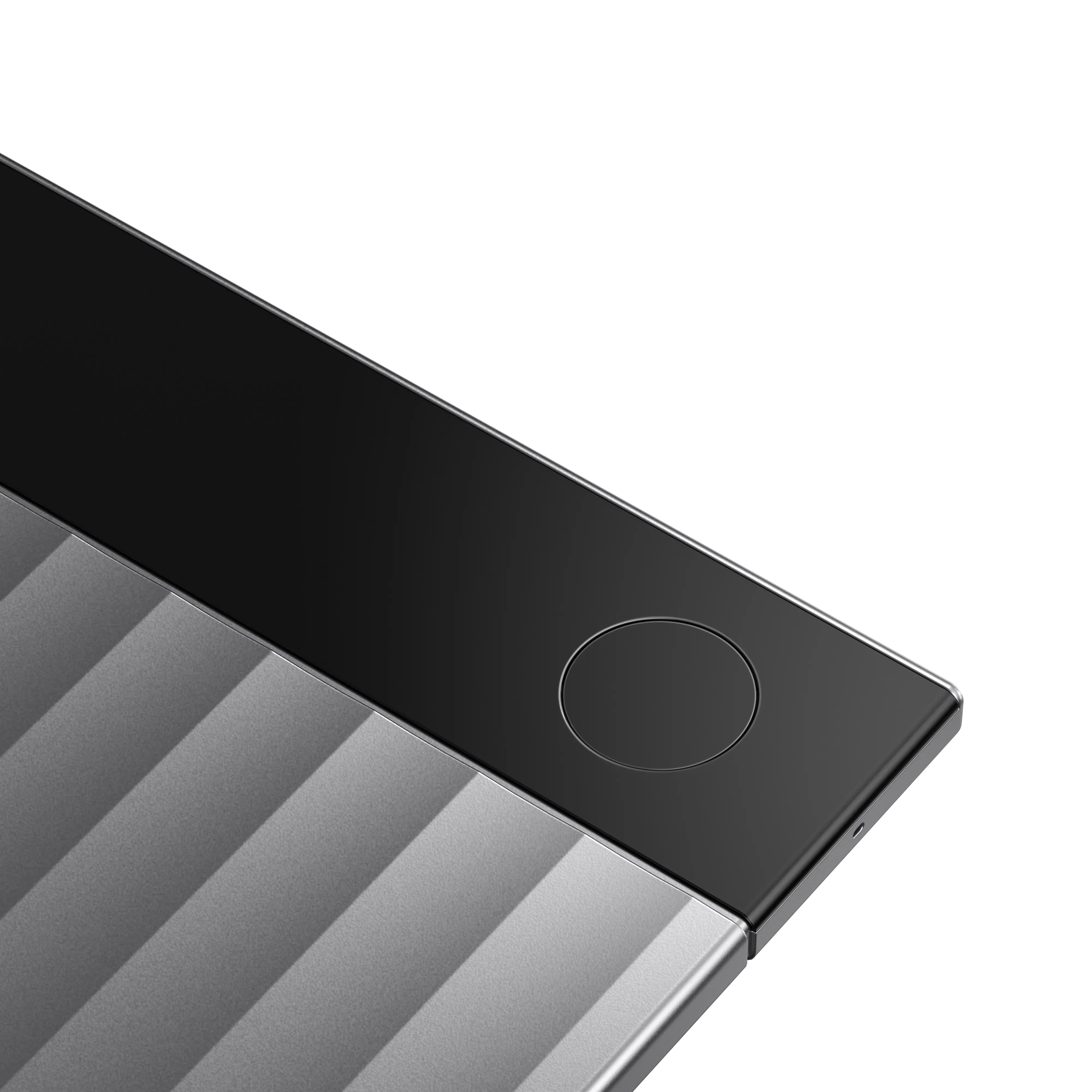 Sleek Plaud Note Pro AI voice recorder with ribbed gray body and black control panel featuring innovative recording capabilities