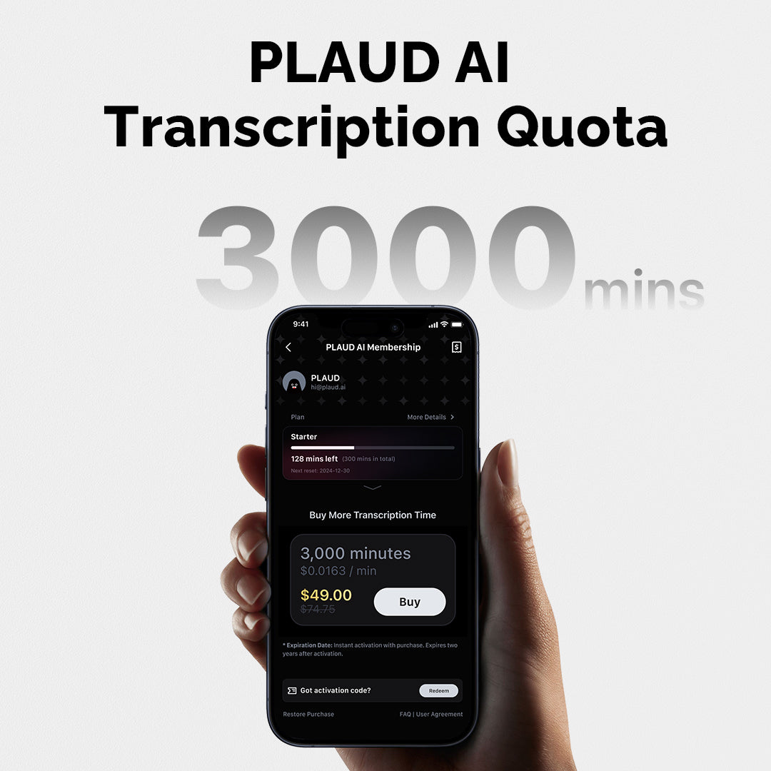 PLAUD AI Transcription Quota (3,000mins)